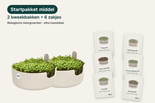 Kiemgroenten startpakket middel (2 kweekbakken + 6 zakjes)